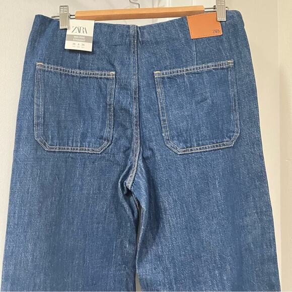 Zara Blue Denim  Z1975 STRAIGHT-FIT MID-RISE LONG LENGTH JEANS - Picture 9 of 9